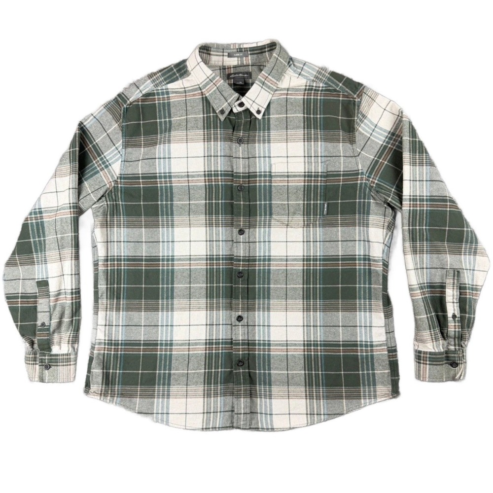 Eddie Bauer Men's XL Green Plaid Flannel Button Down Shirt Classic Fit Gorpcore